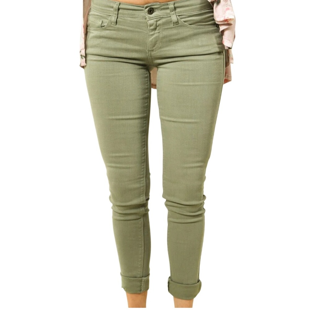 SNEAK PEEK Olive Green LOW RISE SKINNY JEANS Stretch Slim Leg TAPERED sz 9